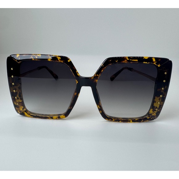 Unbranded Accessories - Oversized Square Tortoiseshell Sunglasses Gold Stud Crystal Medallion UV400